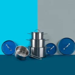 Soßentopf mit blauem Glasdeckel, Ø16cm, Edelstahl