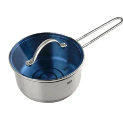 Soßentopf mit blauem Glasdeckel, Ø16cm, Edelstahl