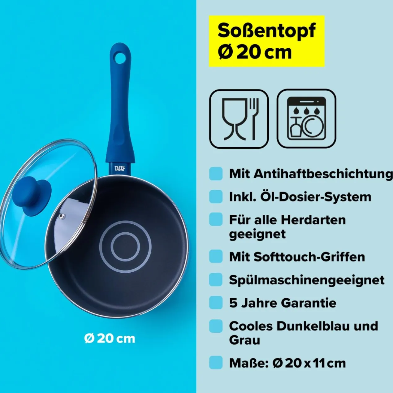 Soßentopf mit Glasdeckel, Ø20cm