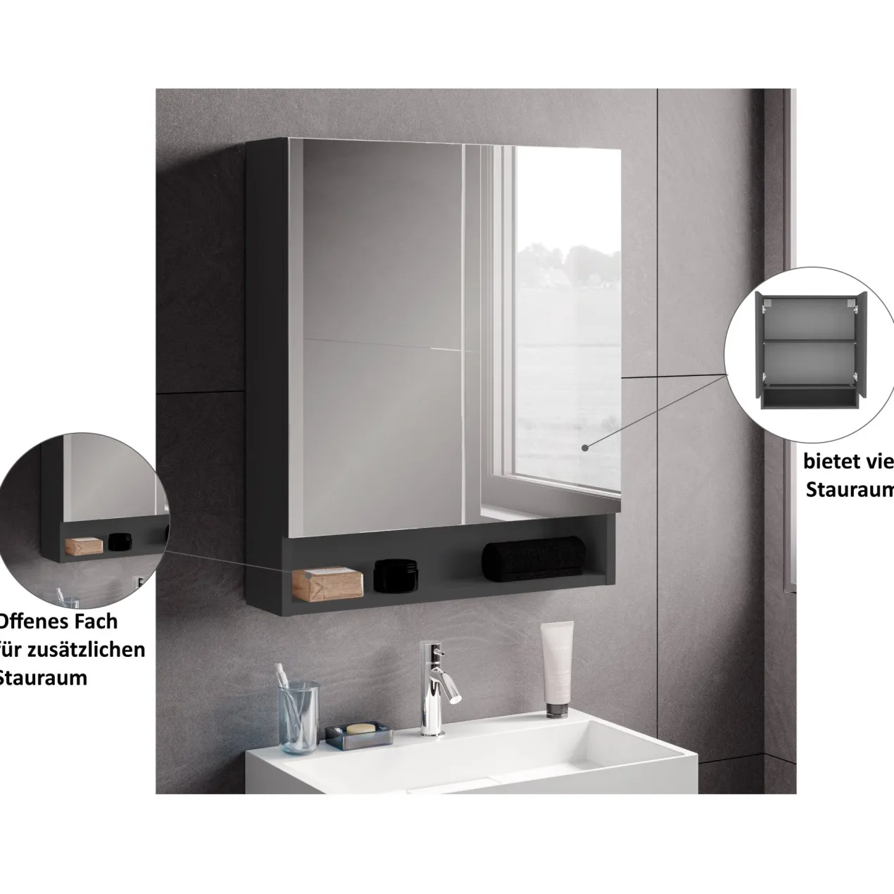 Spiegelschrank Easy, 60cm, Anthrazit