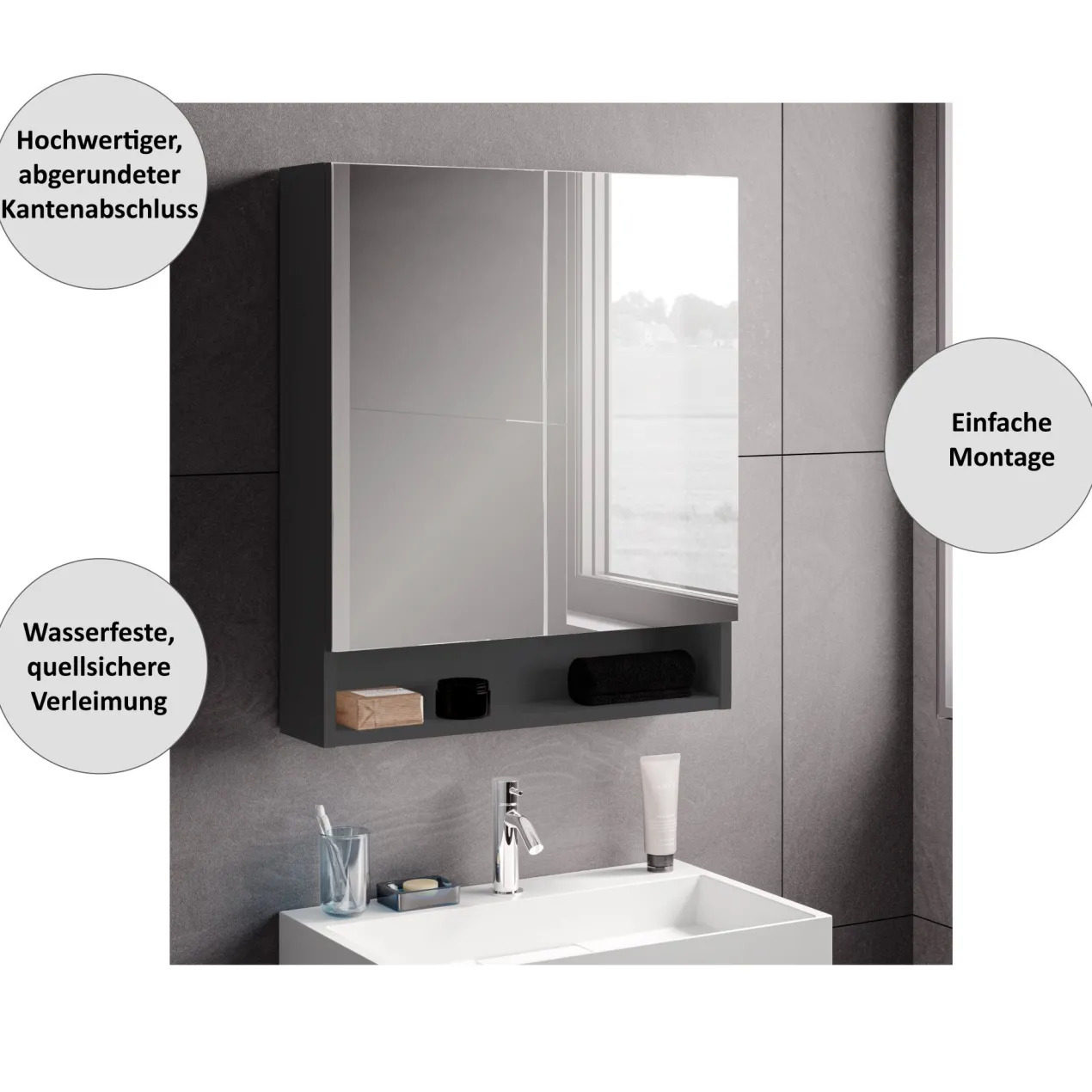 Spiegelschrank Easy, 60cm, Anthrazit