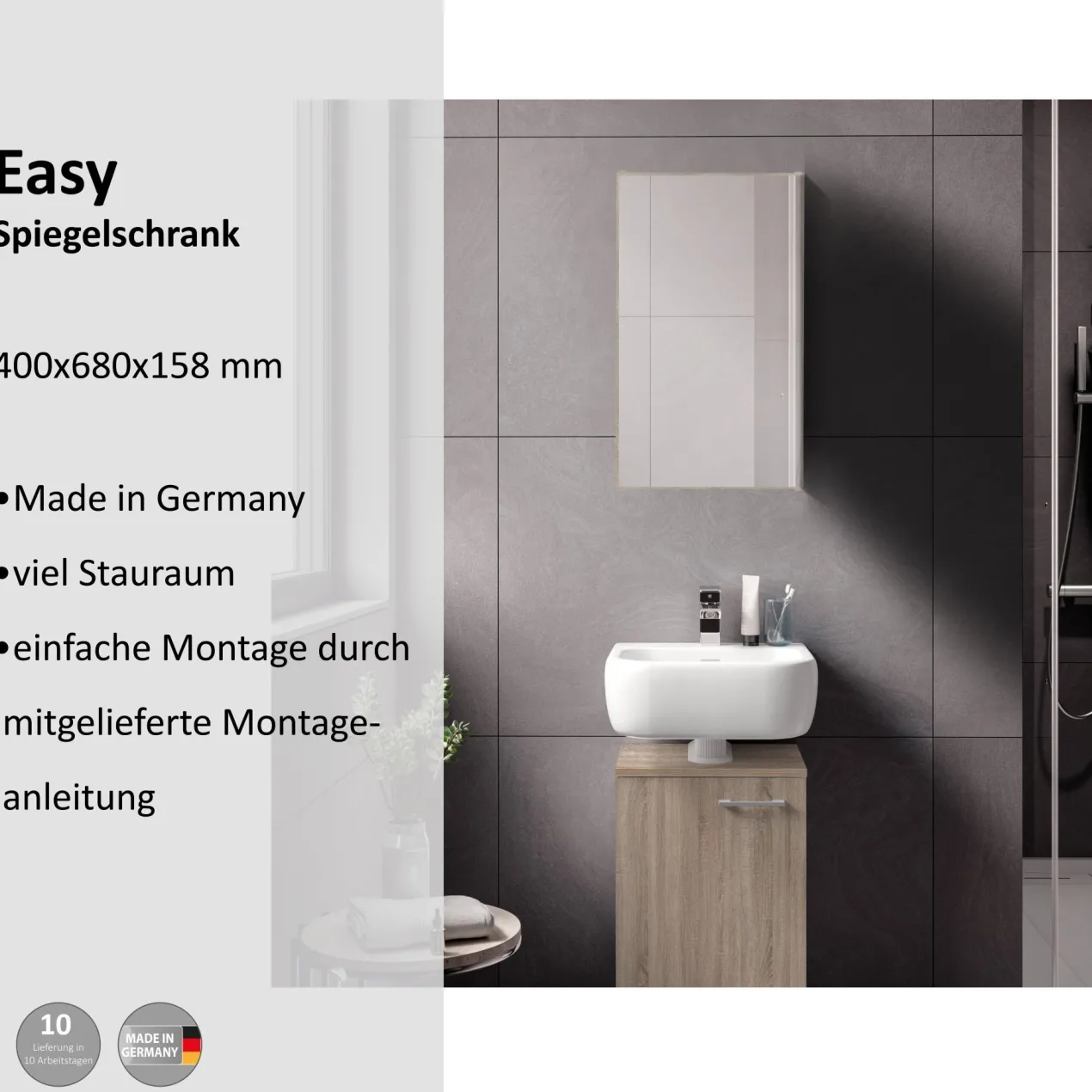 Spiegelschrank Easy, 40cm, Eiche