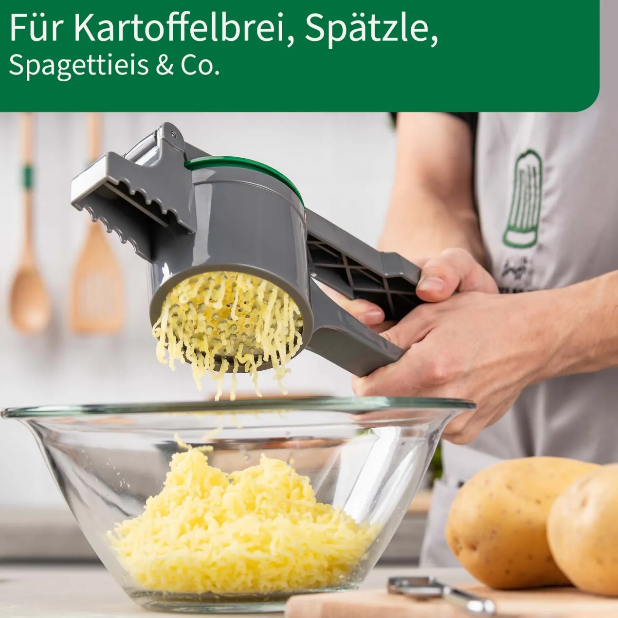 Spätzlepresse mit 3 Lochscheiben, 4-teilig