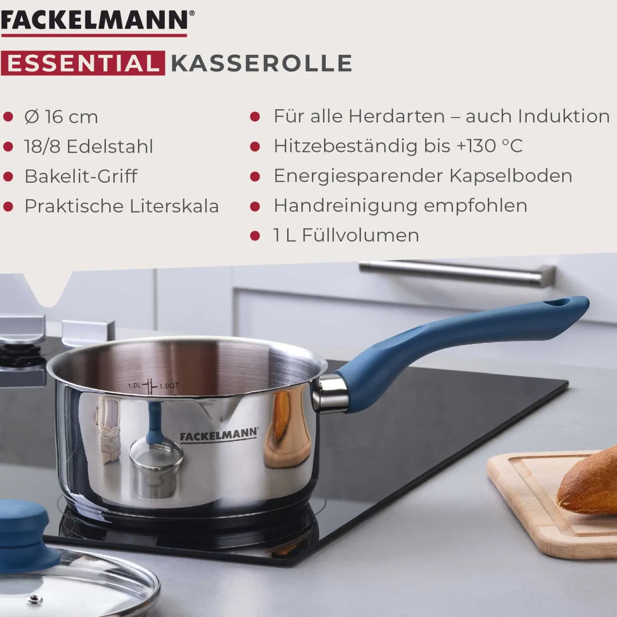 Stielkasserolle Essential, Ø16cm, blau