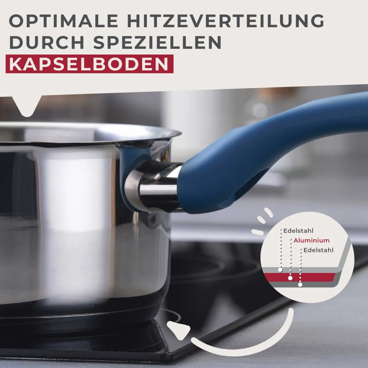 Stielkasserolle Essential, Ø16cm, blau