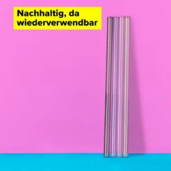 Strohhalme wiederverwendbar, inkl. Reinigungsbürste, 4 Stück, Glas