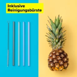 Strohhalme wiederverwendbar, inkl. Reinigungsbürste, 4 Stück, Glas