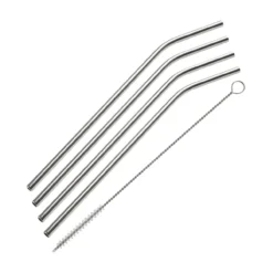 Strohhalm gebogen mit Bürste, Mehrweg, Edelstahl, 5-tlg.