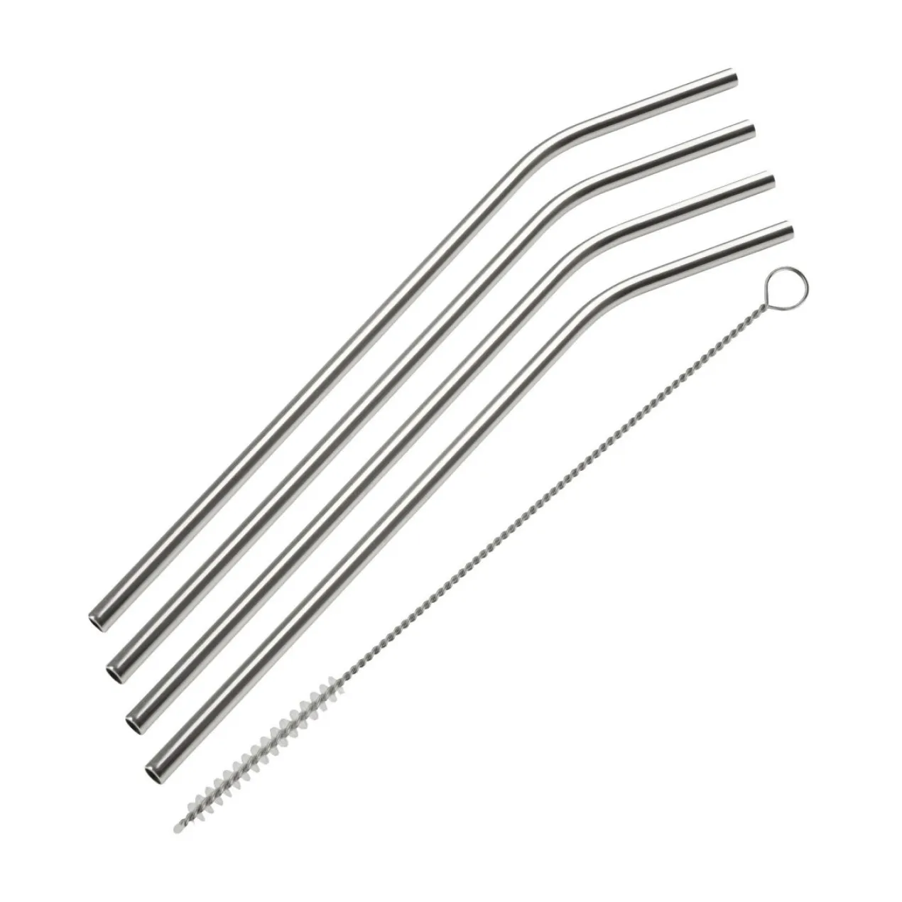 Strohhalm gebogen mit Bürste, Mehrweg, Edelstahl, 5-tlg.