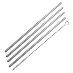 Strohhalm mit Bürste, Mehrweg, Edelstahl, 5-tlg.
