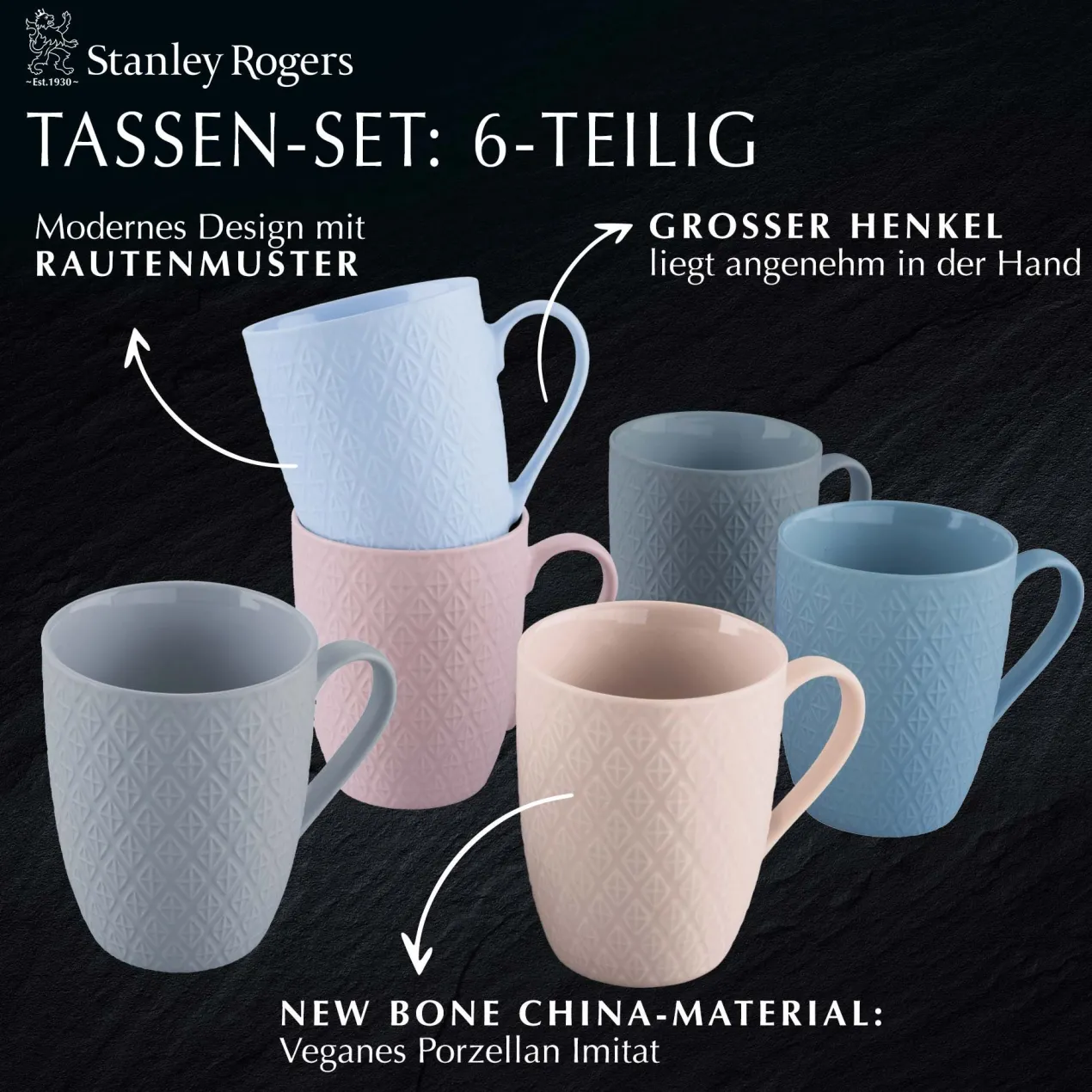 Tassen bunt, 340ml, 6er Set