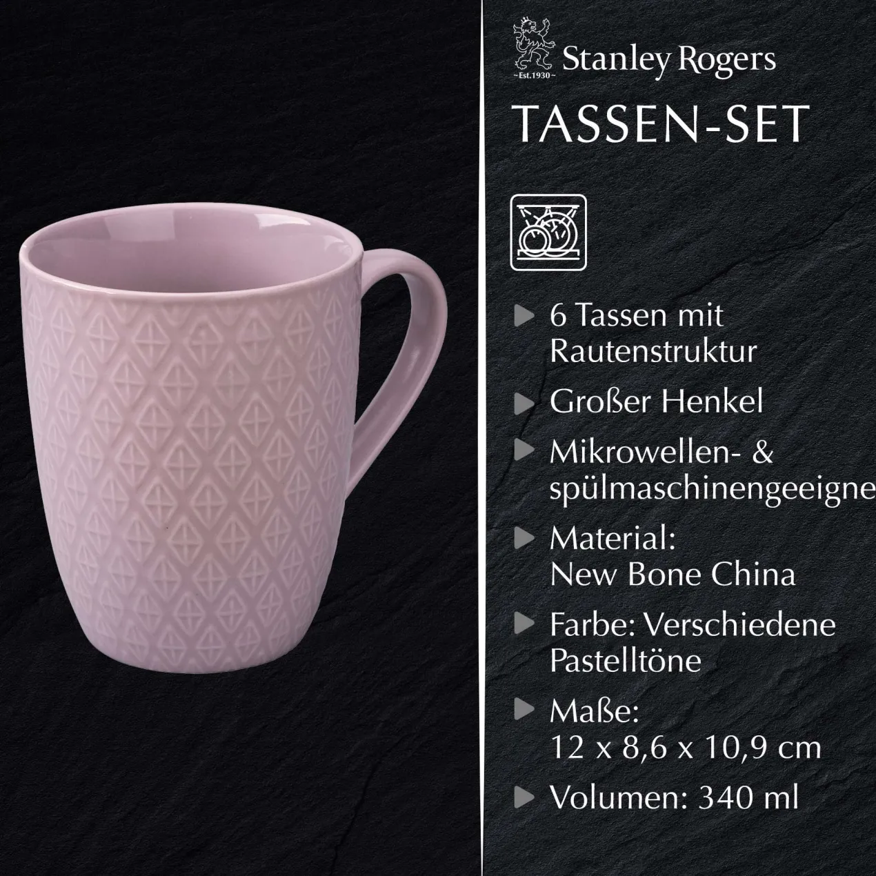 Tassen bunt, 340ml, 6er Set