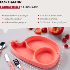 Teller mit Saugnapf Mini Cooking, Wal, unterteilt, Silikon