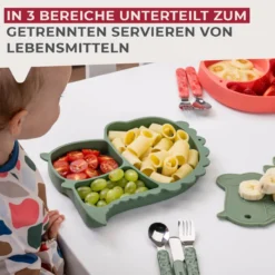 Teller mit Saugnapf Mini Cooking, Dino, unterteilt, Silikon
