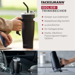 Thermotrinkbecher Schwarz, 1,2 L