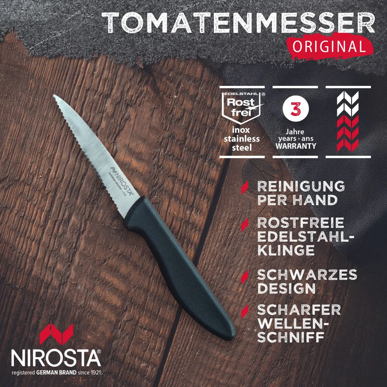 Tomatenmesser Original, 8,5cm Edelstahl-Klinge, gezahnt
