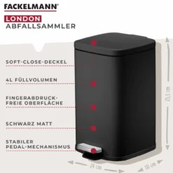 Tretmülleimer London, schwarz, 4L
