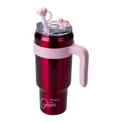 Trinkbecher mit Strohhalm-Deckel Herz, Rot, 1L