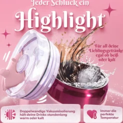 Trinkbecher mit Strohhalm-Deckel Herz, Rot, 1L