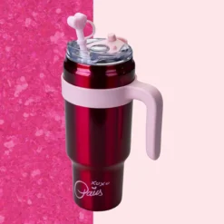 Trinkbecher mit Strohhalm-Deckel Herz, Rot, 1L