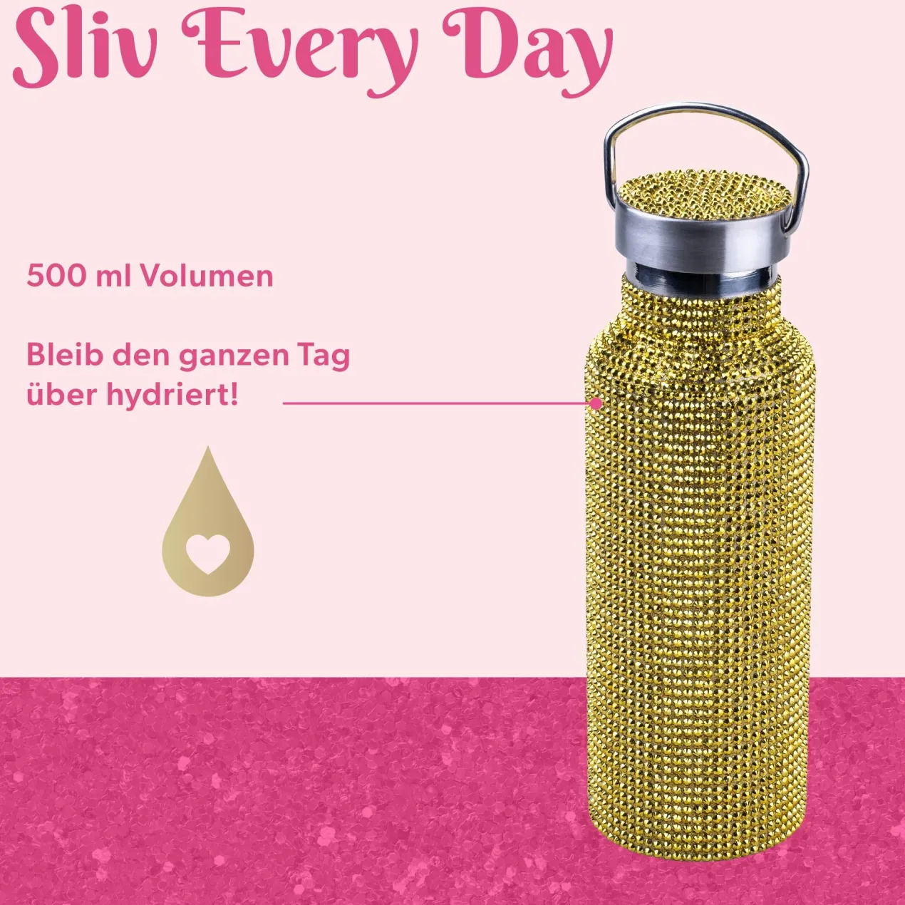 Trinkflasche Gold, Strass, 500ml