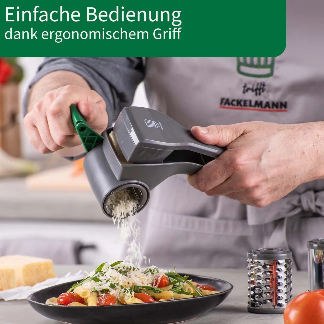 Trommelreibe mit 3 Edelstahl-Trommeln