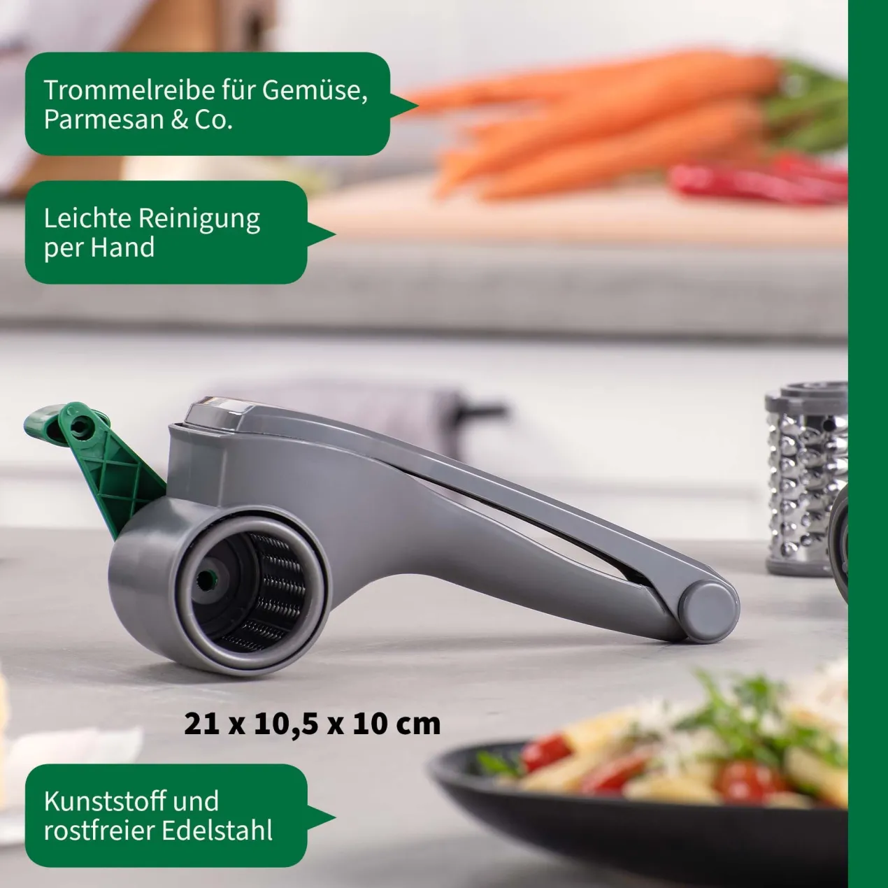 Trommelreibe mit 3 Edelstahl-Trommeln