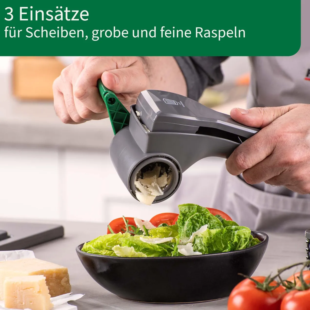 Trommelreibe mit 3 Edelstahl-Trommeln