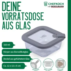 Vorratsdose Glas, eckig, 320ml