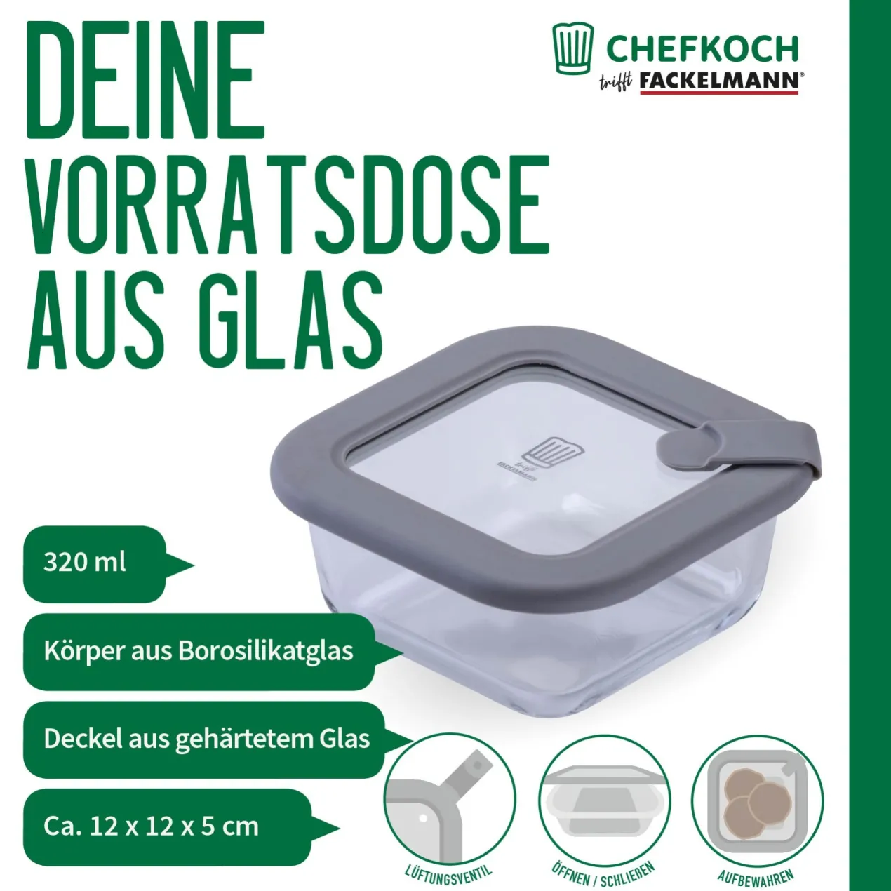 Vorratsdose Glas, eckig, 320ml