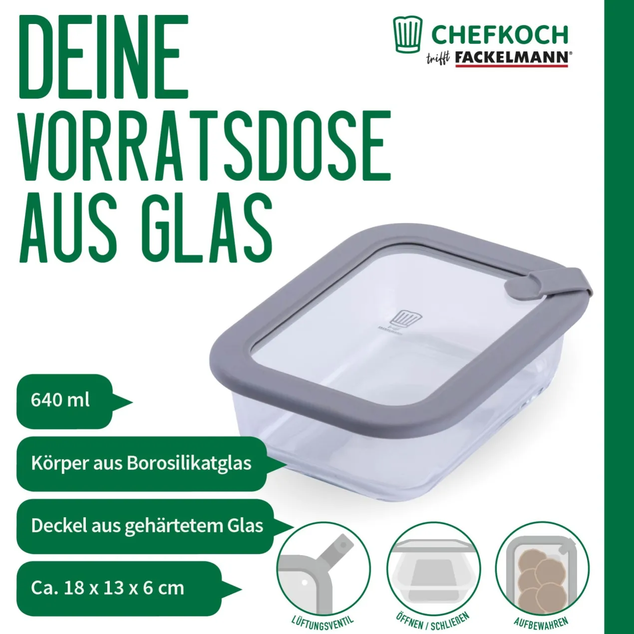 Vorratsdose Glas, eckig, 640ml