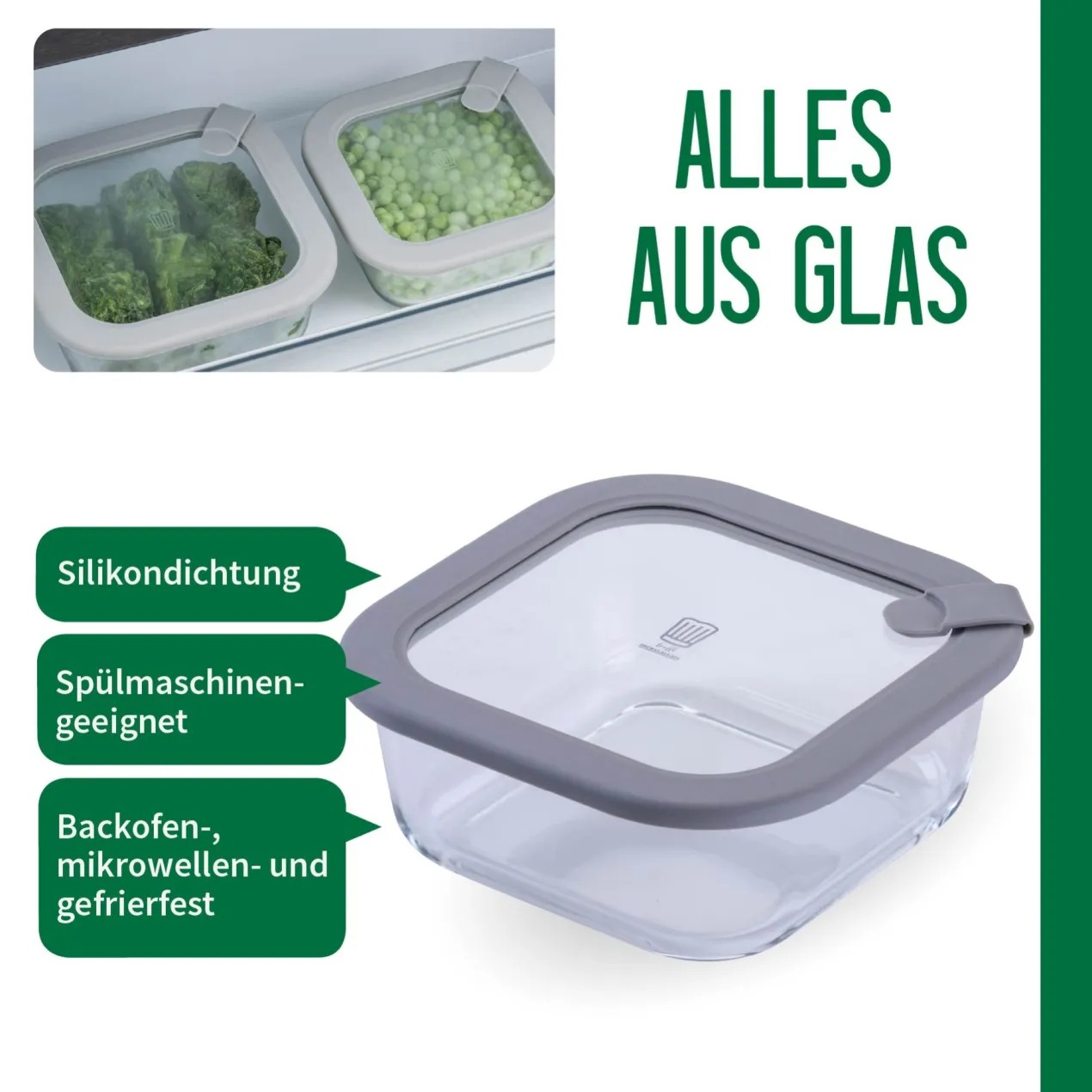 Vorratsdose Glas, eckig, 800ml