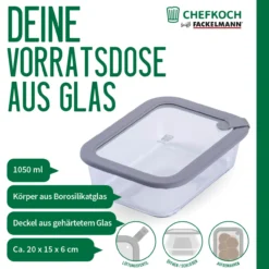 Vorratsdose Glas, eckig, 1050ml