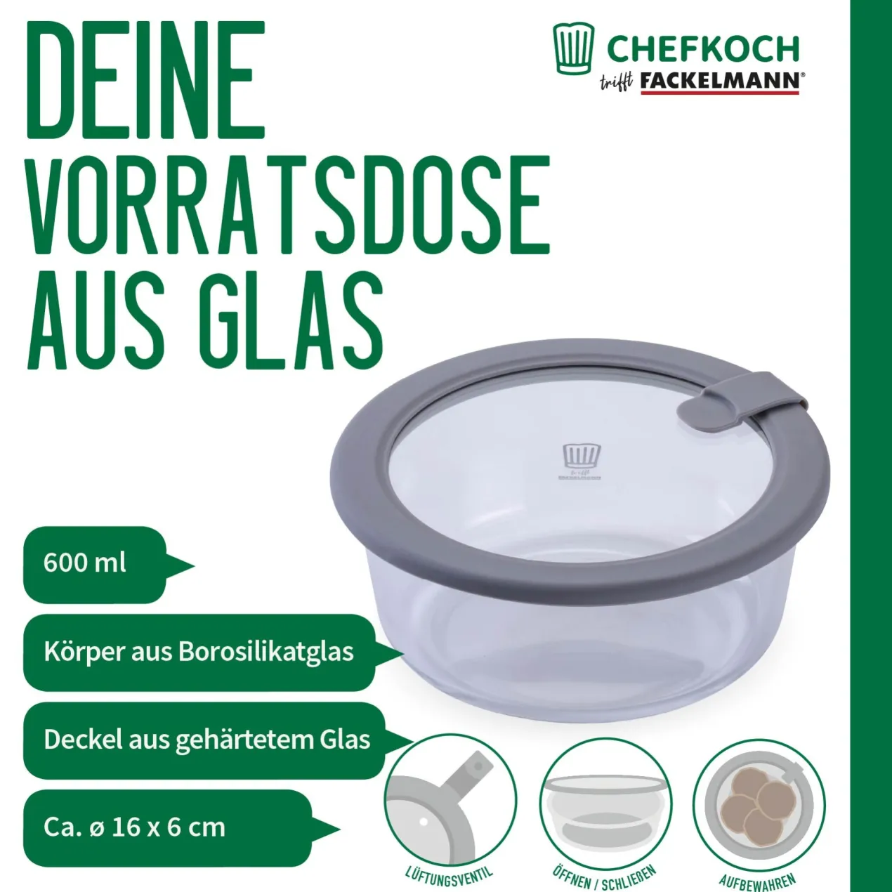 Vorratsdose Glas, rund, 600ml