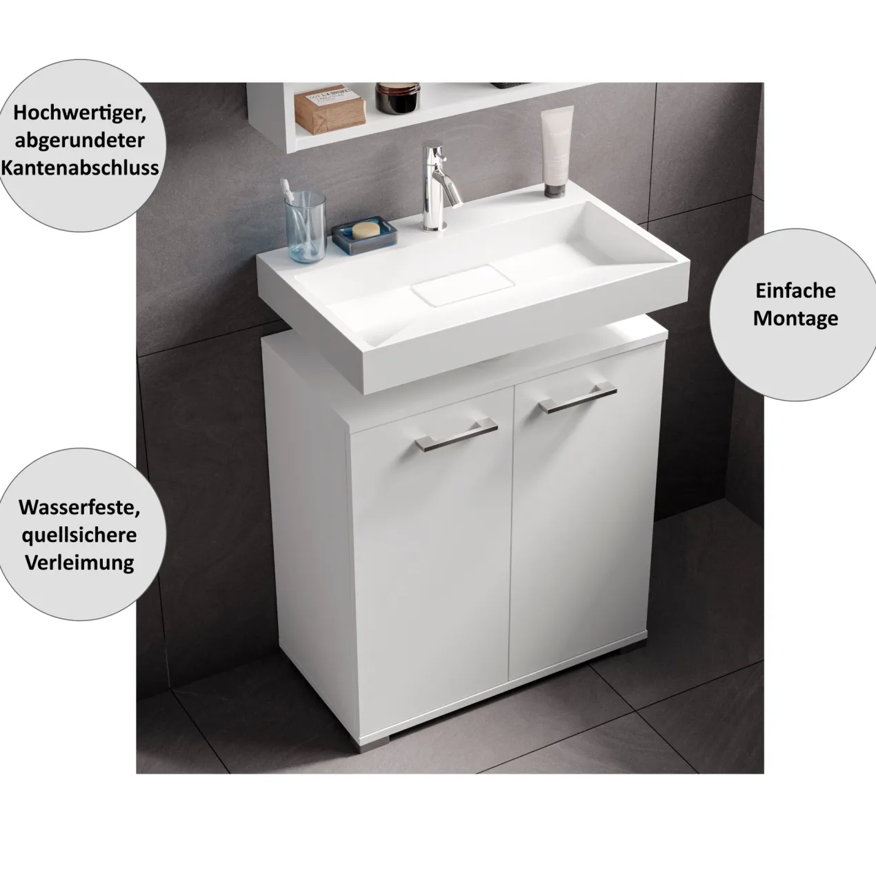 Waschbeckenunterschrank Easy, 60cm, weiß, stehend