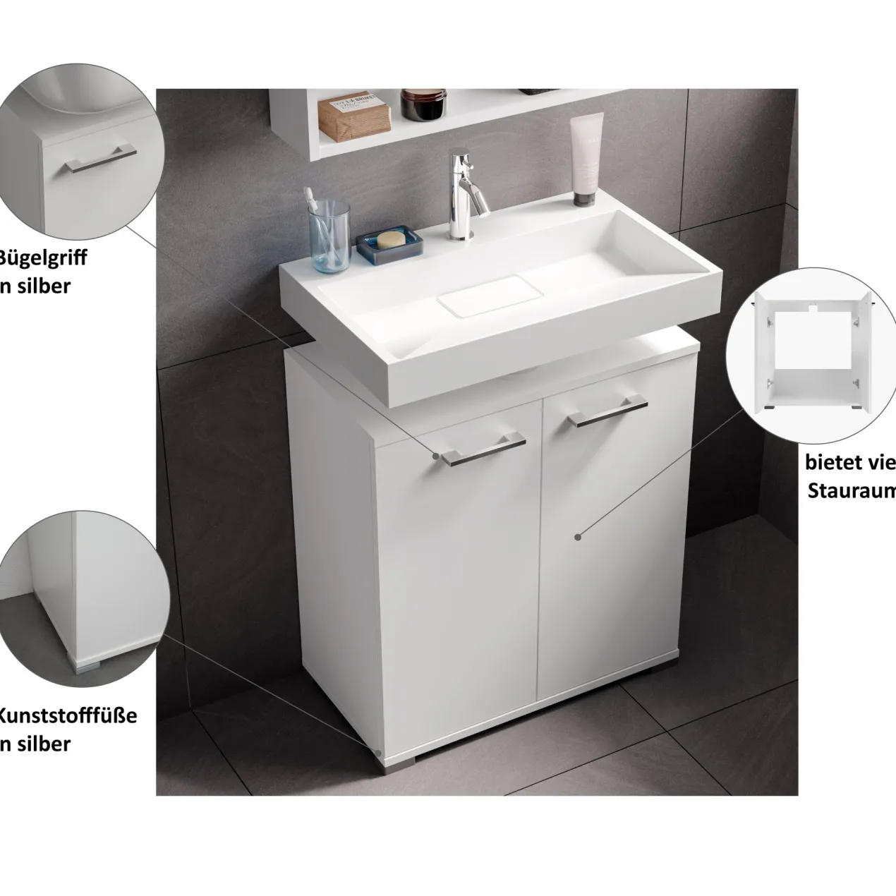 Waschbeckenunterschrank Easy, 60cm, weiß, stehend