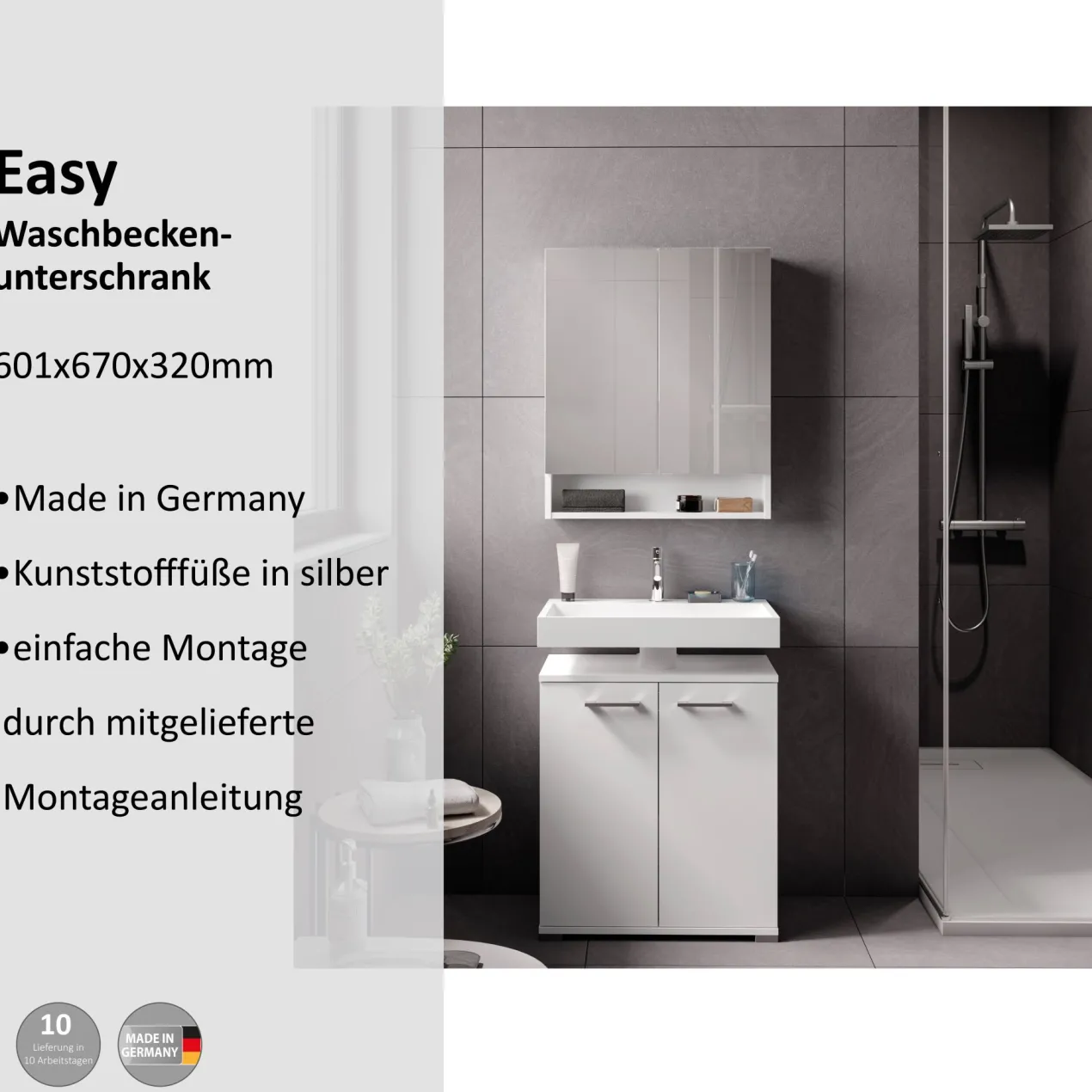 Waschbeckenunterschrank Easy, 60cm, weiß, stehend
