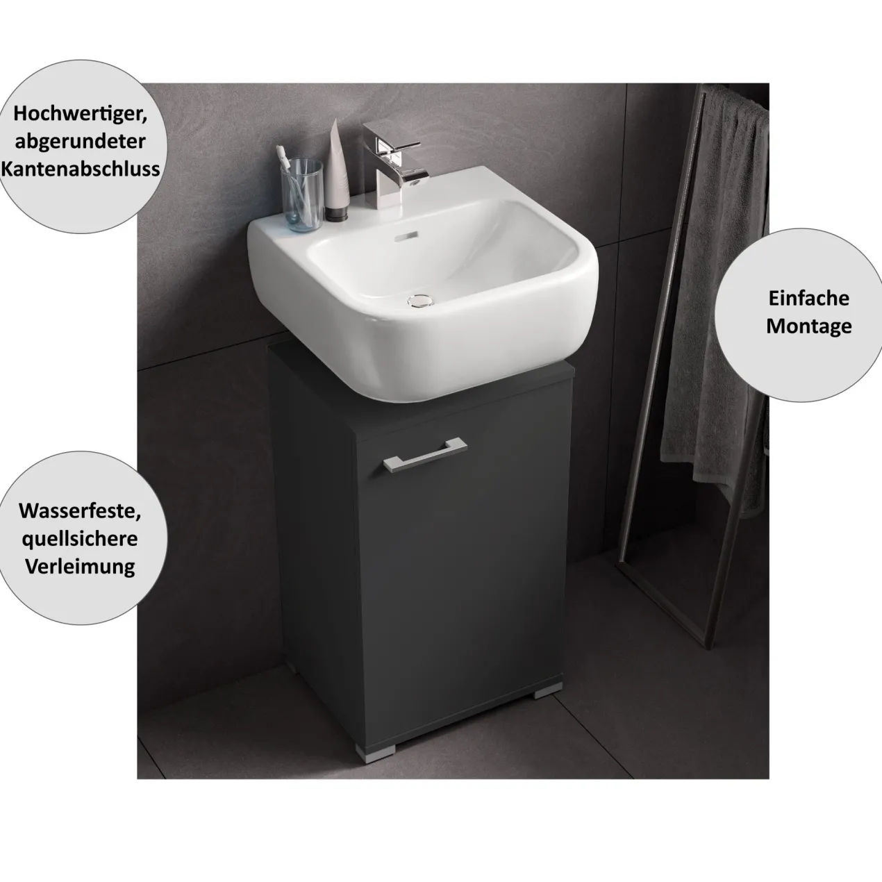 Waschbeckenunterschrank Easy, 40cm, Anthrazit, stehend