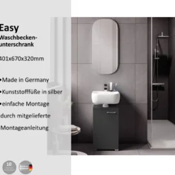 Waschbeckenunterschrank Easy, 40cm, Anthrazit, stehend