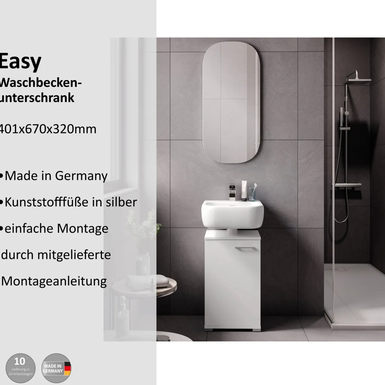 Waschbeckenunterschrank Easy, 40cm, weiß, stehend