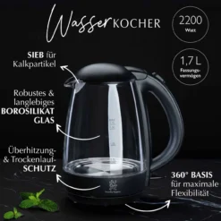 Wasserkocher, Glas, 1,7L
