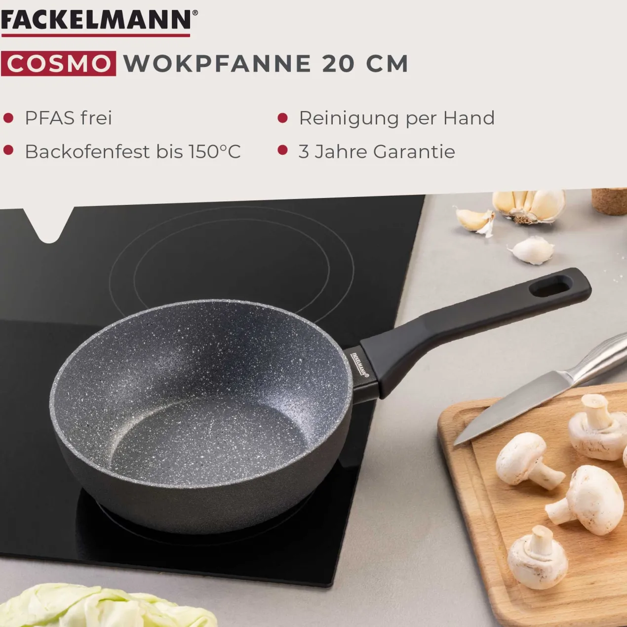 Wokpfanne Cosmo, Keramik, antihaft, Ø20cm