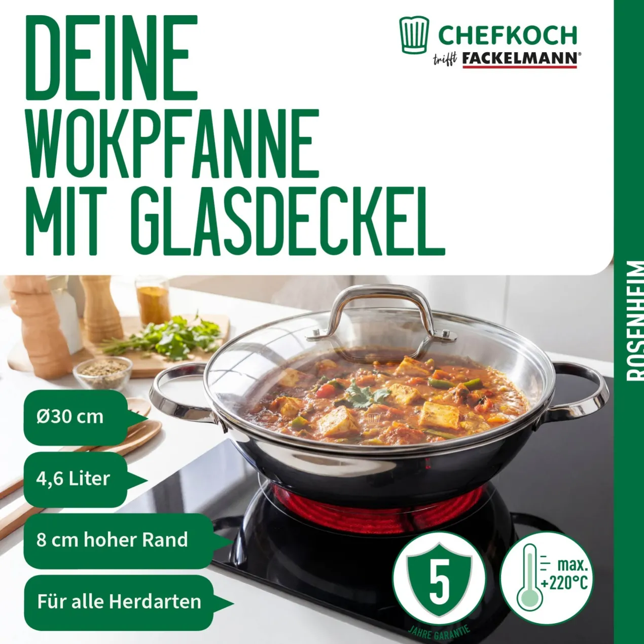 Wokpfanne mit Deckel Rosenheim, Ø30cm